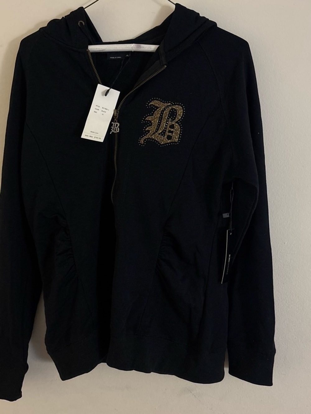 BCBG Black Rhinestone 'B' Zip Hoodie Jacket - Women